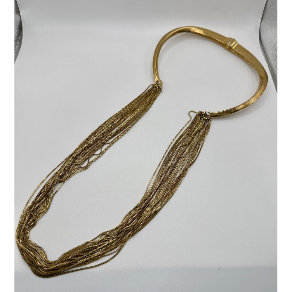Vince Camuto Statement‎ Collar Necklace Gold Tone Multi Strand Chain Bib Hinged